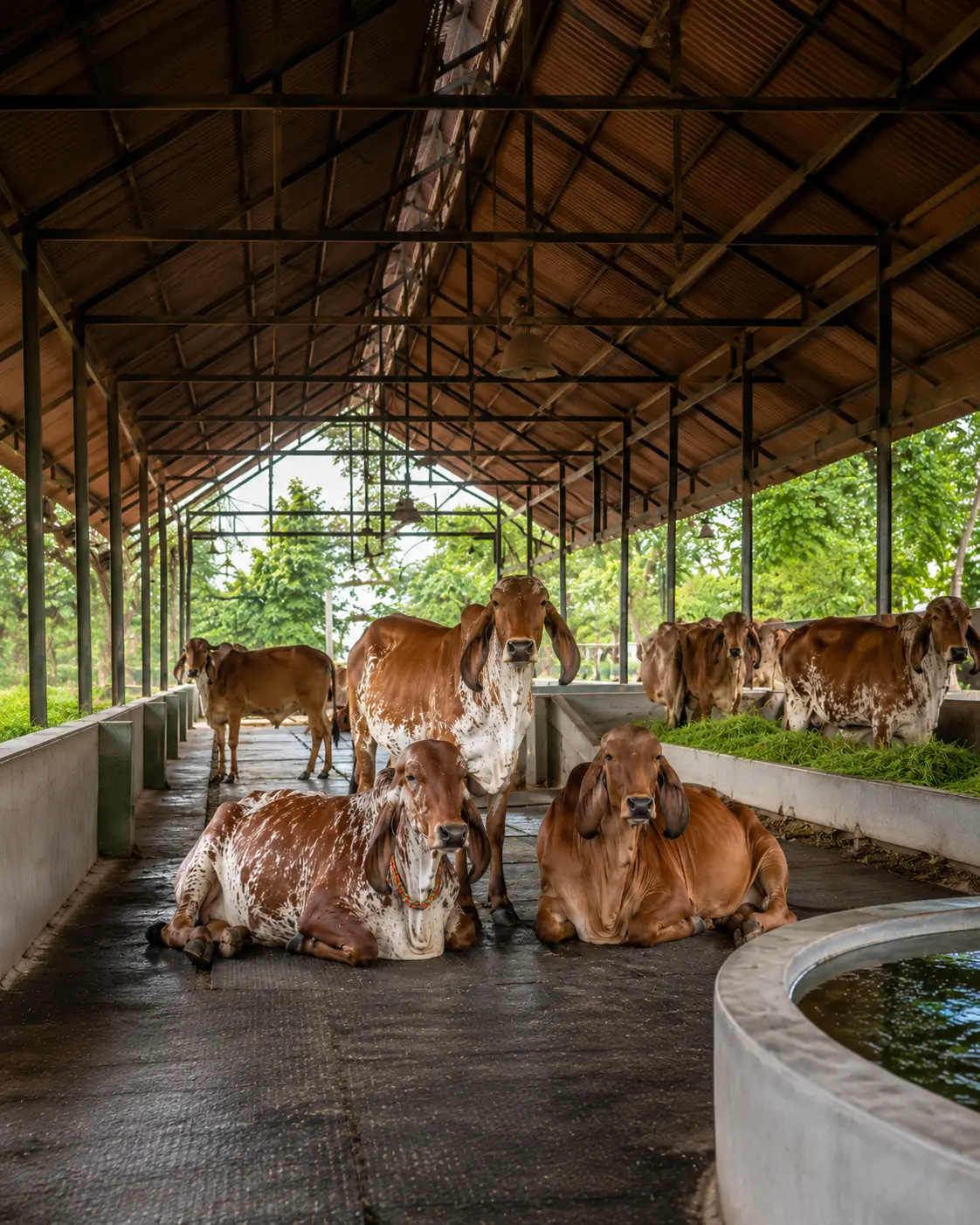 Cows grazing in a green field